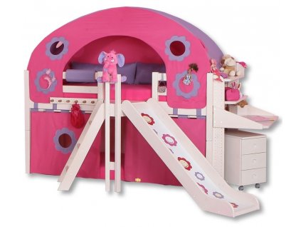 Zvýšené jednolůžko DOMINO se skluzavkou D905S - RF, masiv smrk (Výběr provedení - moření 2. Moření na bílo (výroba 6-8 týdnů ))