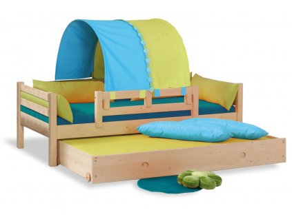 Dětská postel - jednolůžko DOMINO se zábranou D901, D902 - TZ, masiv smrk (Typ konstrukce 2. Se zadní zábranou, Výběr provedení - moření 2. Moření na bílo (výroba 6-8 týdnů ))