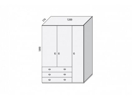 Šatní skříň D514-Domino, masiv smrk (Výběr provedení - moření 2. Moření na bílo (výroba 6-8 týdnů ))