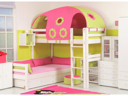 Palanda elko DOMINO D858 nízká, masiv smrk (Typ žebříku - palandy 02. Šikmý žebřík, Výběr provedení - moření 2. Moření na bílo (výroba 6-8 týdnů ))