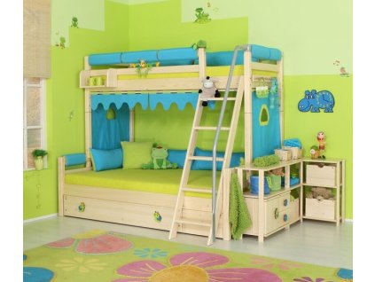 Palanda - poschoďová postel DOMINO D859 nízká, masiv smrk (Výběr provedení - moření 2. Moření na bílo (výroba 6-8 týdnů ))