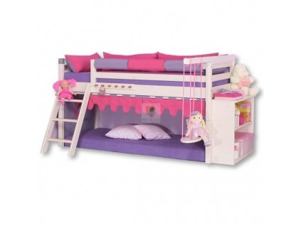 Zvýšené jednolůžko DOMINO D905 - RF, masiv smrk - bílá (Typ žebříku Šikmý žebřík)