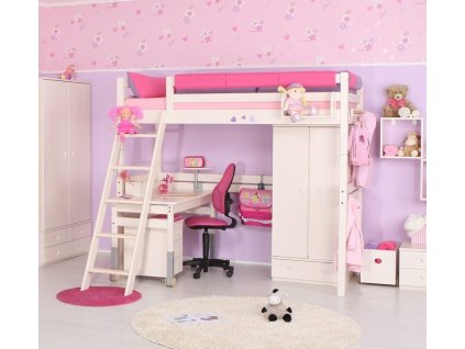 Palanda horní spaní DOMINO D907-RF, masiv smrk - bílá, doprava ZDARMA !! (Typ žebříku - palandy Šikmý žebřík)