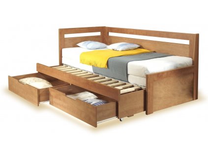 Rozkládací postel s úložným prostorem TANDEM KLASIK levá, 90x200 (Materiál postelí BMB 15. Ořech natur)
