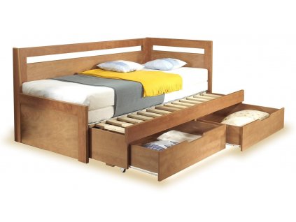 Rozkládací postel s úložným prostorem TANDEM KLASIK pravá, 90x200 (Materiál postelí BMB 01. Akát)