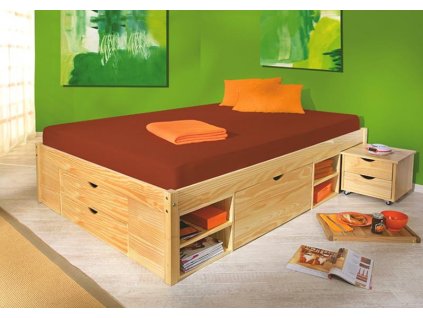 Manželská postel s úložným prostorem IA8803, IA8804 160x200, 180x200, masiv borovice (01-Ložná plocha 180x200 cm)