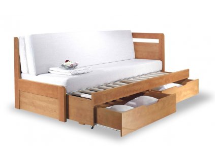 Rozkládací postel s úložným prostorem TANDEM KLASIK pravá - oblá, 90x200 (Materiál postelí BMB 15. Ořech natur)
