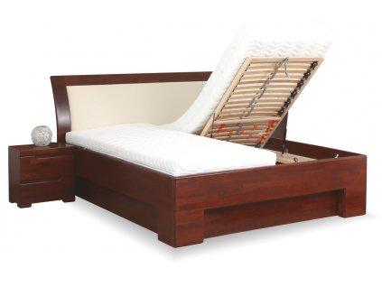 Manželská postel s úložným prostorem z masivu SOFIA F115/F139 180x200, masiv buk (Volba typu roštů Boční výklop, Výběr moření buku BSS - starošedá)