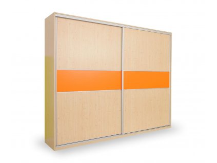Skříň s posuvnými dveřmi D653/L, lamino - smrk, bílá (Dekor - střední výplň Domino 01. Oranžová, Výběr materiálu Domino 01. Smrk sukatý)