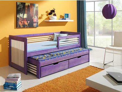 Dětská postel s přistýlkou, zábranou a úložným prostorem ANNA, masiv borovice (Barevné provedení postele 24. Capuccino akryl)