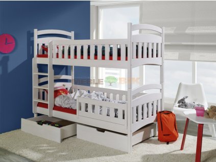 Dětská patrová postel s úložným prostorem a zábranou DOMI, masiv borovice (Barevné provedení postele 01. Přírodní)