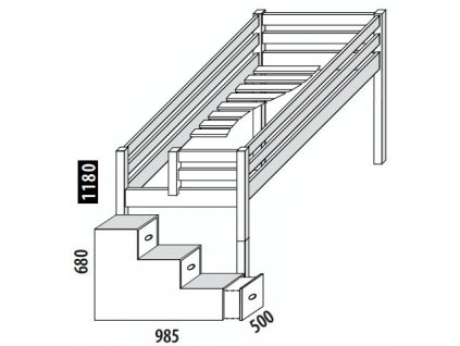 Zvýšené jednolůžko - postel DOMINO D905 se schůdky, masiv smrk (Výběr provedení - moření 2. Moření na bílo (výroba 6-8 týdnů ))