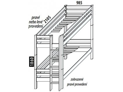Dětská poschoďová postel - palanda DOMINO D906 s čelním vstupem, masiv smrk (Výběr provedení - moření 2. Moření na bílo (výroba 6-8 týdnů ))