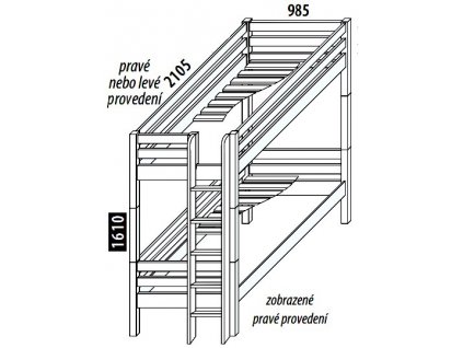 Dětská poschoďová postel - palanda DOMINO D856 nízká s čelních vstupem, masiv buk (Typ žebříku - palandy 03. Žebřík krátký, Výběr moření buku BB - Transparentní bílé moření)