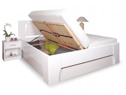Manželská postel s úložným prostorem OLYMPIA 1. senior 160x200, 180x200, masiv buk, bílá (01-Ložná plocha 180x200 cm, Materiál boxu 02. Dřevěný úložný prostor, Volba typu roštů Čelní výklop)