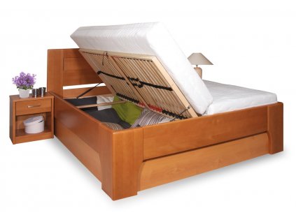 Manželská postel s úložným prostorem OLYMPIA 3. senior 160x200, 180x200, masiv buk, třešeň (01-Ložná plocha 180x200 cm, Materiál boxu 02. Dřevěný úložný prostor, Volba typu roštů Čelní výklop)