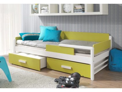 Dětská postel s úložným prostorem TEO, masiv borovice (Barevné provedení lamina MB 17. Zebrano, Barevné provedení postele 24. Capuccino akryl)