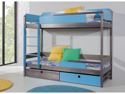 Dětská patrová postel se zábranou a úložným prostorem NATY2, masiv borovice (Barevné provedení postele 24. Capuccino akryl)