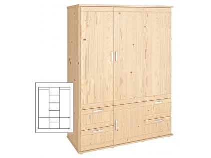 Šatní skříň třídveřová Alfa-171, smrk (Výběr moření HP 07. Bílá)