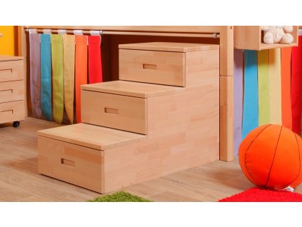 Schody ke zvýšenému jednolůžku D104, masiv smrk (Výběr provedení - moření 1. Přírodní)