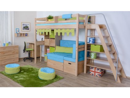 Žebřík policový vysoký D109, masiv smrk (Výběr provedení - moření 2. Moření na bílo (výroba 6-8 týdnů ))