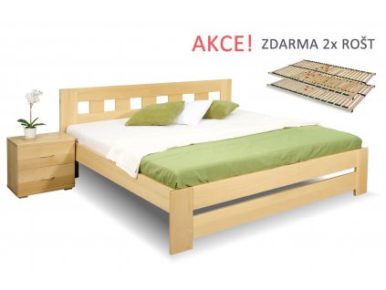 Dřevěná postel s rošty Barča, 160x200, 180x200, masiv buk (01-Ložná plocha 180x200 cm, Moření BW - buk wenge, Výška rámu 02. 45 cm)