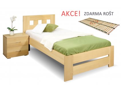Jednolůžková postel s roštem Barča, 80x200, 90x200, masiv buk (01-Ložná plocha 90x200, Moření BW - buk wenge, Výška rámu 02. 45 cm)