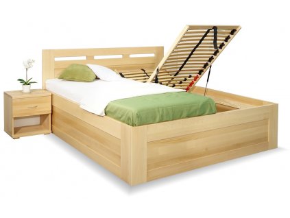 Vysoká postel s úložným prostorem Floria, 160x200, 180x200, masiv buk (01-Ložná plocha 180x200 cm, Moření BW - buk přírodní lak, Volba typu roštů Čelní výklop)