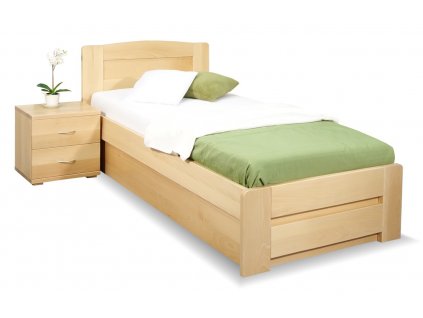 Postel z masivu s úložným prostorem Justina, 90x200, masiv buk (Moření BW - buk přírodní lak, Volba typu roštů Čelní výklop, Výška rámu 02. 45 cm)