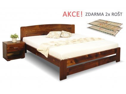 Postel s rošty Justina, 160x200, 180x200, masiv smrk (01-Ložná plocha 180x200 cm, Moření BW - smrk wenge, Výška rámu 02. 45 cm)
