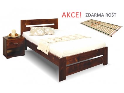 Jednolůžková postel s roštem Berni, 80x200, 90x200, masiv smrk (01-Ložná plocha 90x200, Moření BW - smrk wenge, Výška rámu 02. 45 cm)