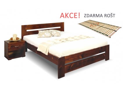 Jednolůžková postel s roštem Berni, 120x200, 140x200, masiv smrk (01-Ložná plocha 140x200 cm, Moření BW - smrk wenge, Výška rámu 02. 45 cm)