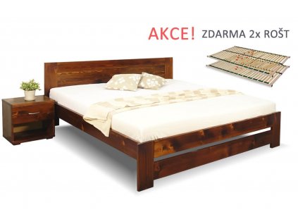 Dřevěná postel s rošty Jirka, 160x200, 180x200, masiv smrk (01-Ložná plocha 180x200 cm, Moření BW - smrk wenge, Výška rámu 02. 45 cm)