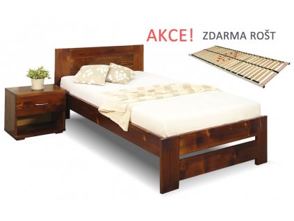 Jednolůžková postel s roštem Jirka, 80x200, 90x200, masiv smrk (01-Ložná plocha 90x200, Moření BW - smrk wenge, Výška rámu 02. 45 cm)