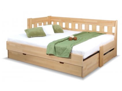 Rozkládací postel ARLETA TWIN - LEVÁ, masiv buk, 90-160x200cm (Varianta úložného prostoru S úložným prostorem, Výběr moření HP 07. Bílá)