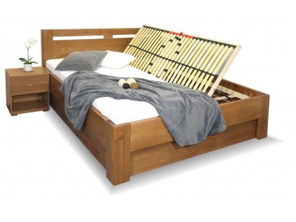Zvýšená postel dvoulůžko s úložným prostorem HERKULES, masiv buk (01-Ložná plocha 180x200 cm, Moření BW - buk wenge, Volba typu roštů Čelní výklop 150Kg)