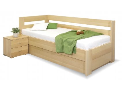Postel s úložným prostorem Valentin-Levá, 80x200, 90x200 cm, masiv buk (01-Ložná plocha 90x200, Moření BW - buk wenge, Volba typu roštů Čelní výklop)