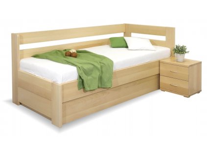 Postel s úložným prostorem Valentin-Pravá, 80x200, 90x200 cm, masiv buk (01-Ložná plocha 90x200, Moření BW - buk wenge, Volba typu roštů Čelní výklop)