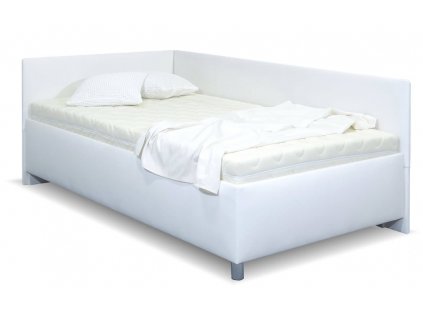 Zvýšená čalouněná postel s úložným prostorem Ryana, 120x200, bílá (Výběr matrace PKD 08. Matrace Brooklyn, Čalouněné postele - orientace Pravé provedení)