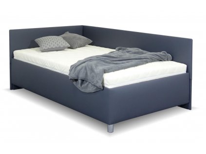 Zvýšená čalouněná postel s úložným prostorem Ryana, 90x200, tmavě šedá (Výběr matrace PKD 08. Matrace Brooklyn, Čalouněné postele - orientace Pravé provedení)