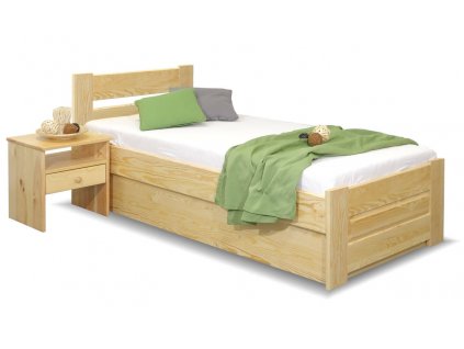 Dřevěná postel s úložným prostorem Hanka, masiv borovice (Grossmann GRS moření Přírodní lak, Volba typu roštů Čelní výklop)