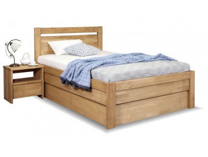 Zvýšená postel s úložným prostorem Klementin, 140x200, masiv buk (Barevné provedení HappyBed - buk 15.Lak - Eben, Volba typu roštů Laťový rošt NV, Výška rámu 03. 50 cm)
