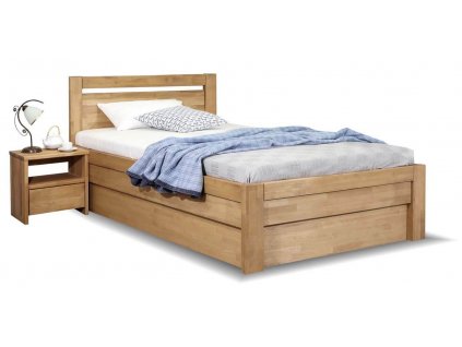 Zvýšená postel s úložným prostorem Klementin, 120x200, masiv buk (Barevné provedení HappyBed - buk 15.Lak - Eben, Volba typu roštů Laťový rošt NV, Výška rámu 03. 50 cm)