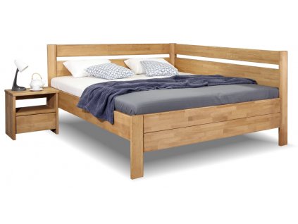Zvýšená postel z masivu Academia, masiv buk, Pravá (01-Ložná plocha 180x200 cm, Barevné provedení HappyBed - buk 15.Lak - Eben, Výška rámu 03. 50 cm)