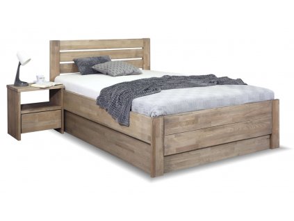 Postel s úložným prostorem Mistral, 140x200, masiv buk (Barevné provedení HappyBed - buk 15.Lak - Eben, Volba typu roštů Laťový rošt NV, Výška rámu 03. 50 cm)