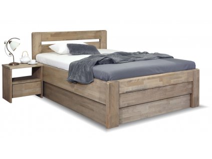 Zvýšená postel s úložným prostorem Primátor, masiv buk, 140x200 (Barevné provedení HappyBed - buk 15.Lak - Eben, Volba typu roštů Laťový rošt NV, Výška rámu 03. 50 cm)