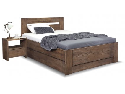 Postel s úložným prostorem Trinity, masiv dub, 140x200 (Barevné provedení HappyBed - dub Vosk - Světlý ořech, Volba typu roštů Laťový rošt NV, Výška rámu 03. 50 cm)