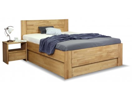 Postel s úložným prostorem Trinity 2, masiv buk, 140x200 (Barevné provedení HappyBed - buk 15.Lak - Eben, Volba typu roštů Laťový rošt NV, Výška rámu 03. 50 cm)