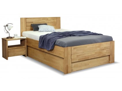 Postel s úložným prostorem Trinity 2, 120x200, masiv buk (Barevné provedení HappyBed - buk 15.Lak - Eben, Volba typu roštů Laťový rošt NV, Výška rámu 03. 50 cm)