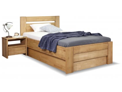 Postel s úložným prostorem Orfeus, 120x200, masiv buk (Barevné provedení HappyBed - buk 15.Lak - Eben, Volba typu roštů Laťový rošt NV, Výška rámu 03. 50 cm)